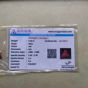 5.40 CTS. Red Italian Triangular Coral Gemstone