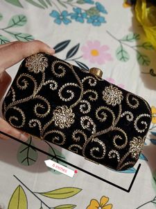 Elegant Black &amp; Gold Embellished Clutch