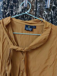 Brown Tie Neck Blouse