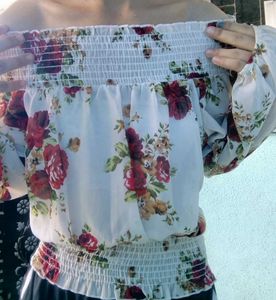 Floral Print Top &amp; Off shoulder Set