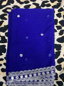 Blue Dupatta with Silver Border