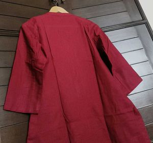 Maroon Cotton Embroidered Kurta