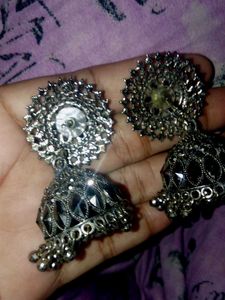Oxidized Silver Jhumka Earrings