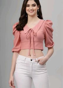 Pink Puff Sleeve Crop Top