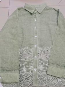Green Lace Detail Button-Down