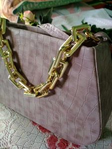 Lilac Croc-Embossed Chain Bag