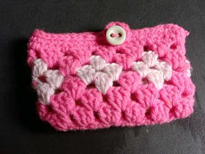 Crochet Pink Floral Pouch