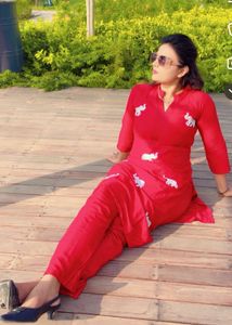 Red Elephant Print Kurta Set