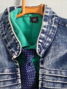 Boys Denim Vest Shirt &amp; Tie Set