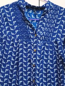 Blue Bird Printed Top and Mandarin Collar