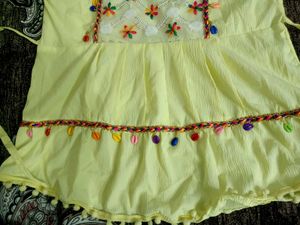 Crinkled Cotton Peplum Top with Traditional Shell