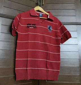 Spunk Men Red Striped Cotton Polo Tshirt