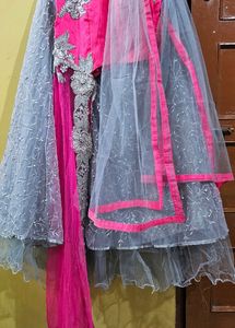 Elegant Pink &amp; Grey Lehenga Choli