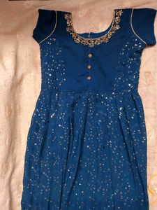 Blue Dress with Gold Embellishments