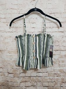 Smocked Tube Camisole Green White Striped