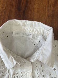 Zara cotton pure white crop shirt