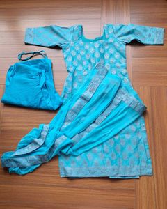 Full Suit &amp;Teal Dupatta Chiffon with Silver Detail