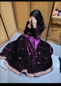wine Purple Velvet Lehenga Choli