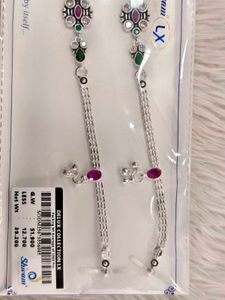 Elegant Silver Anklets with Ruby &amp; Emerald Stones