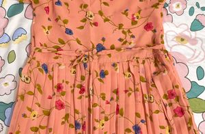 Pink Pleated Floral Dress
