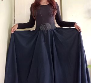 Long Flared Navy Blue Skirt