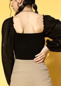 Berrylush Women Solid Black Dobby Weave Top