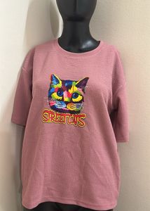 Oversized Cat Print T Shirt