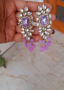 Purple Kundan Earrings