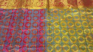 Yellow &amp; Green Patterned Saree