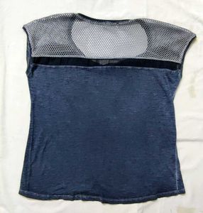 Dyed T-Shirt with Net Detail