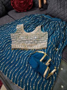 Teal Sequined Lehenga Choli L Size