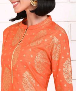 Orange Banarasi Print Kurti