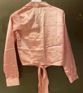 Tie Up Satin Pink Top
