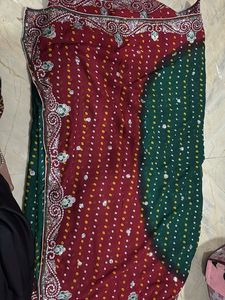 Bandej Red N Green Saree With Blouse