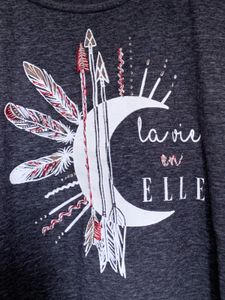 ELLE Women Charcoal Grey Printed T-shirt