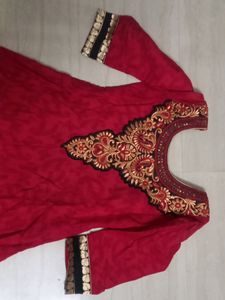 Cotton Anarkali Gown With Golden Jari Work