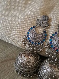 Oxidized Jhumka Earrings, Light Weight
