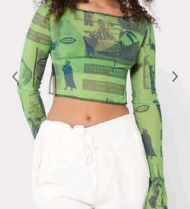 Green Sheer Boat neck Crop Top