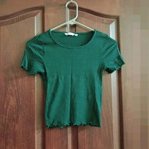 GINGER Crop Top Green Striped 80s