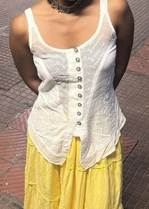 White Embroidered Sleeveless Top