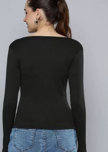 Black Crisscross Ribbed Long Sleeve Top.SIZE-28-36