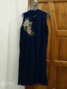 Navy Floral Sleeveless Dress