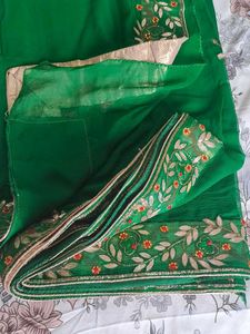 Green Embroidered Saree Gottapati heavy border