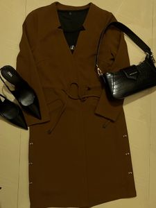 Elegant Brown Coat &amp; Dress Set