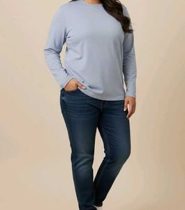 Plus Size Light Blue Long-Sleeve Basic Tee