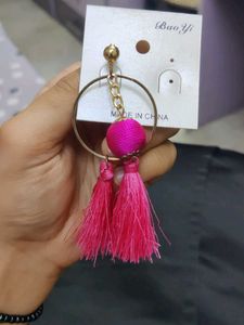 Pink Tassels And Drop Earrings