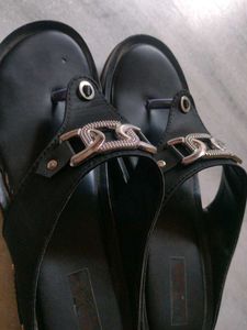 Black Chain Detail Thong Sandals