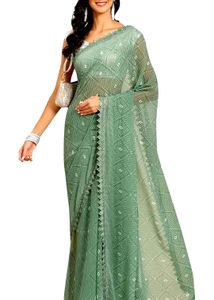 Beautiful Batik Chikankari Print Saree Pista Color