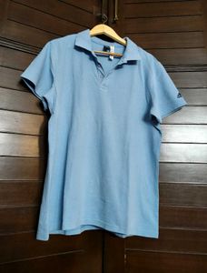 Adidas Men Blue Cotton Mix Polo Shirt