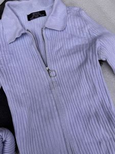 Ribbed Zip-Up Knit Top